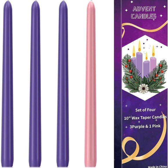COPY - Set of 4 - 10in Wax Taper Candles 3 purple & 1 Pink - Picture 1 of 1